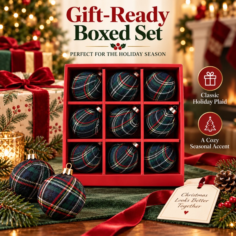 9Pcs 8cm Fabric Wrapped Plaid  - Gift Box Wrap Set ulasan dan harga